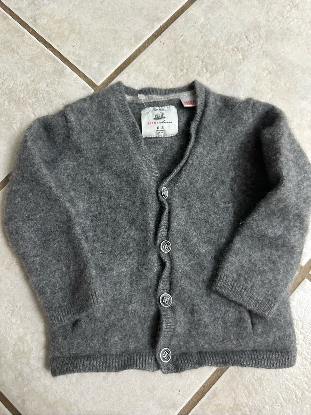 Zara 100% CASHMERE Gray Button-Front Kids Cardigan
